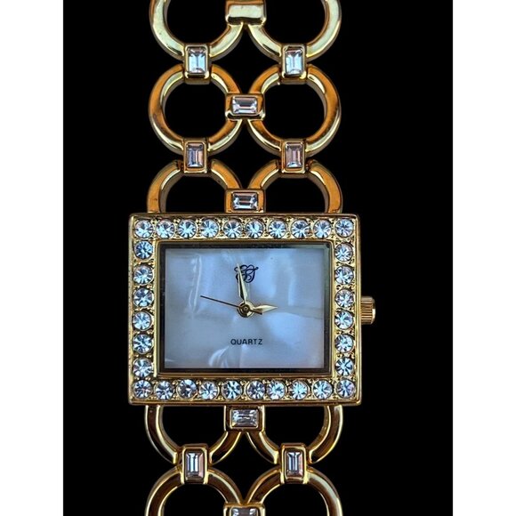 Elizabeth Taylor Accessories - Elizabeth Taylor White Diamonds Gold Rhinestone Quartz Ladies Watch 8” Link Band